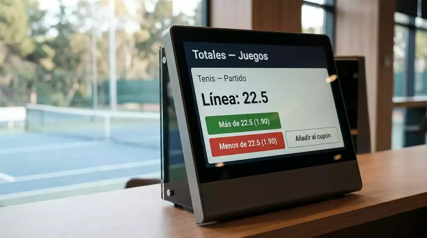 Pantalla de apuestas de tenis con líneas de over under de juegos totales destacadas