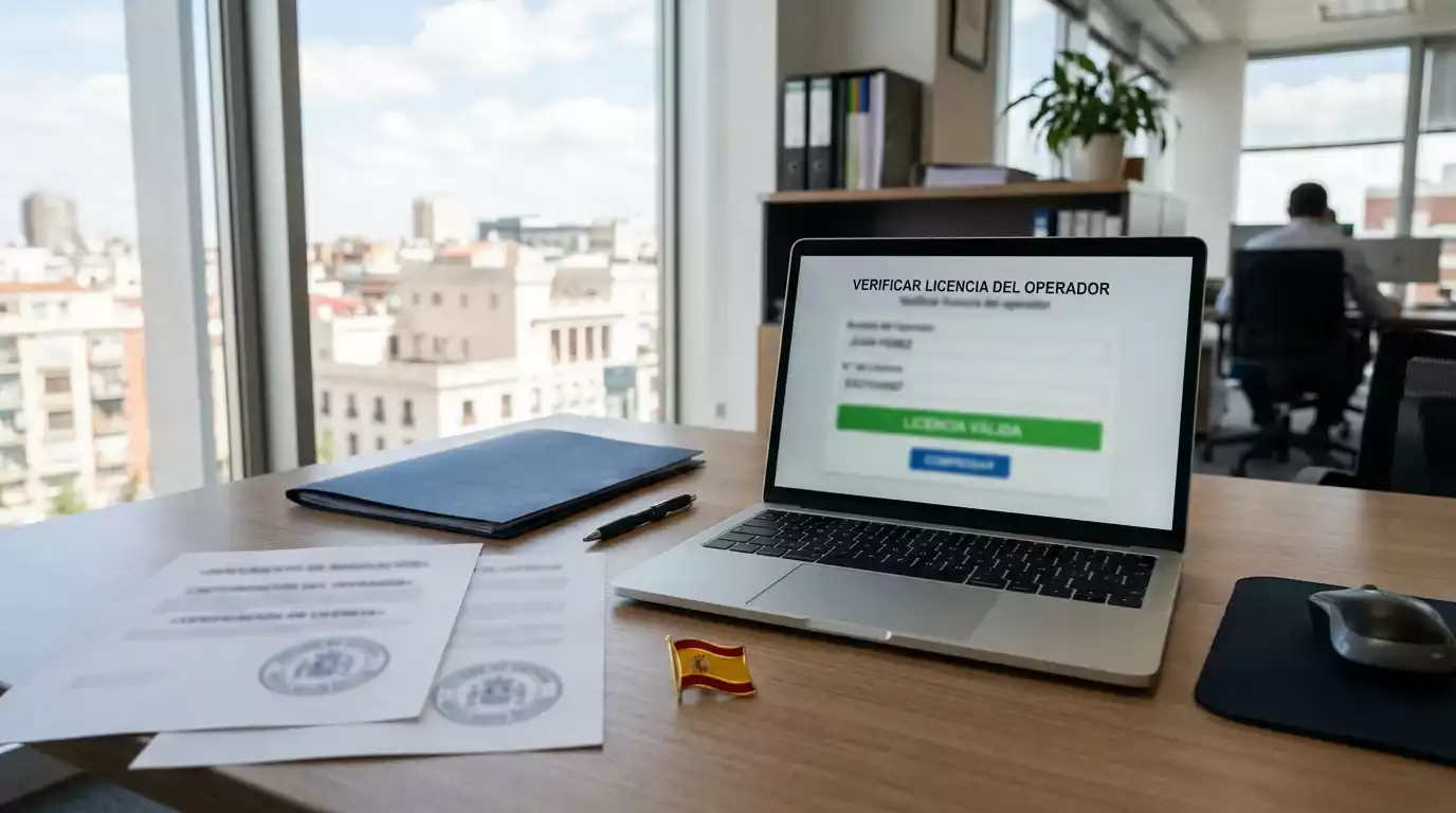 Documentación oficial con sello de la DGOJ junto a una pantalla de verificación de licencias de operadores